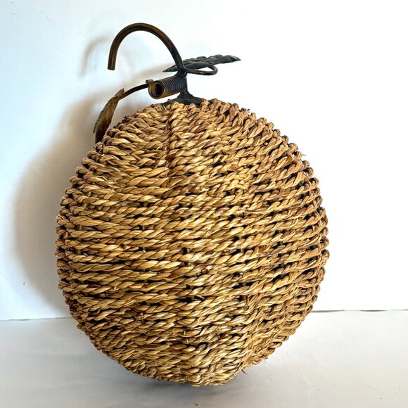 Vtg Metal Jute Rope Pumpkin with Metal Leaves & Stem Fall Thanksgiving Halloween - Picture 2 of 9